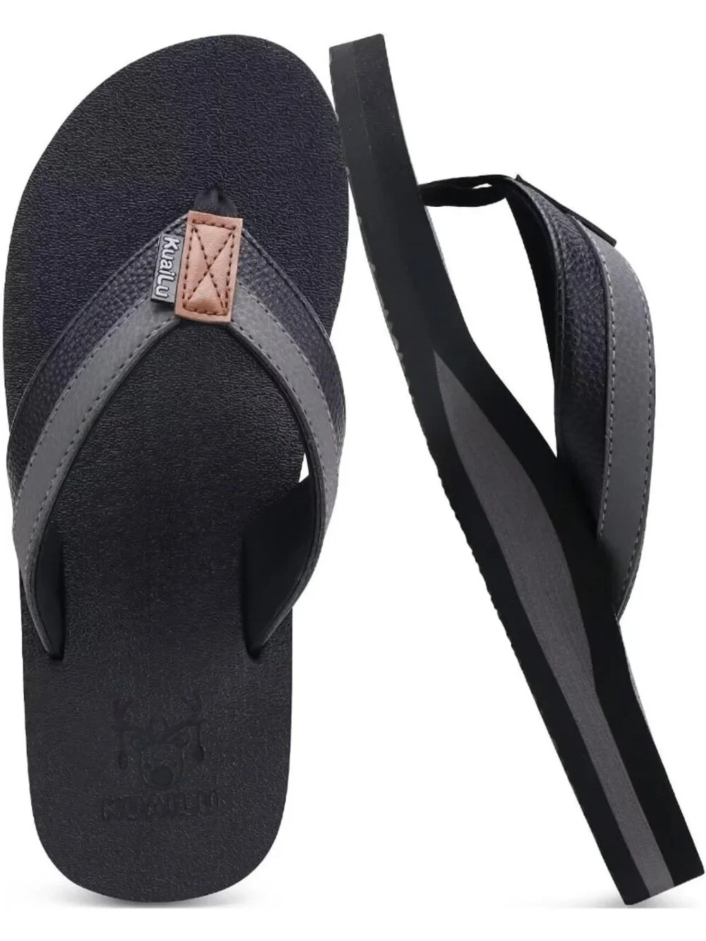 Men's Black And Grey Yoga Mat Flip Flops Slip On Indoor Outdoor Sandal Slipper